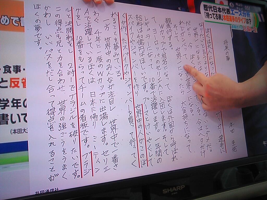 本田圭佑が書いた 将来の夢 がすごい ドメサカブログ